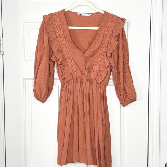 Zara Marsala Peach Ruffled Mini Dress - Picture 2 of 6
